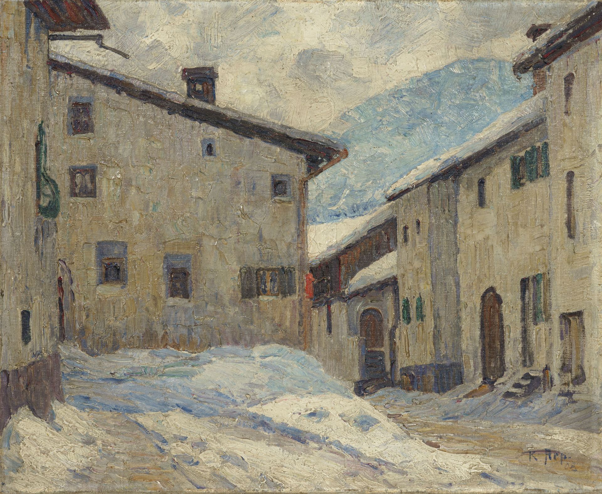 Carl Johann Heinrich Arp "Straße in Samaden" (Samedan, Graubünden, Schweiz). 1908.