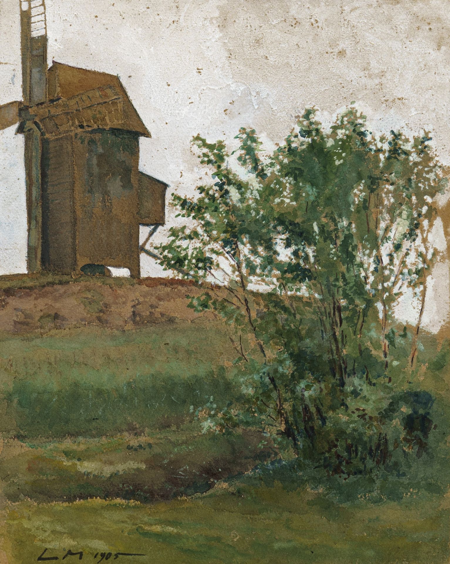 Ludwig Meidner, Landschaft mit Windmühle. 1905.