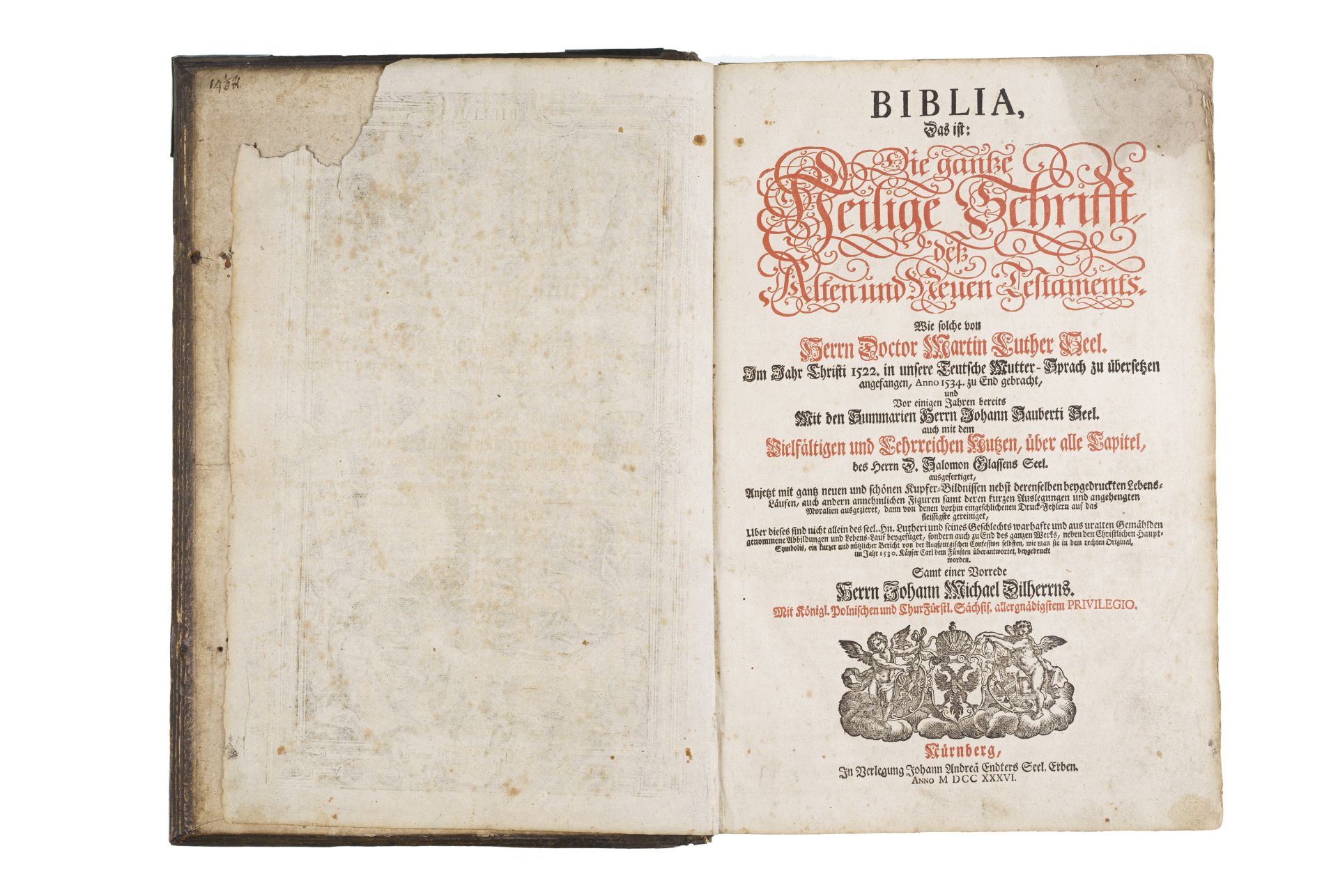 Johann Andreas Endter und Erben, Nürnberg "Biblia, Das ist: Die gantze Heilige Schrifft deß Alt... - Image 4 of 24