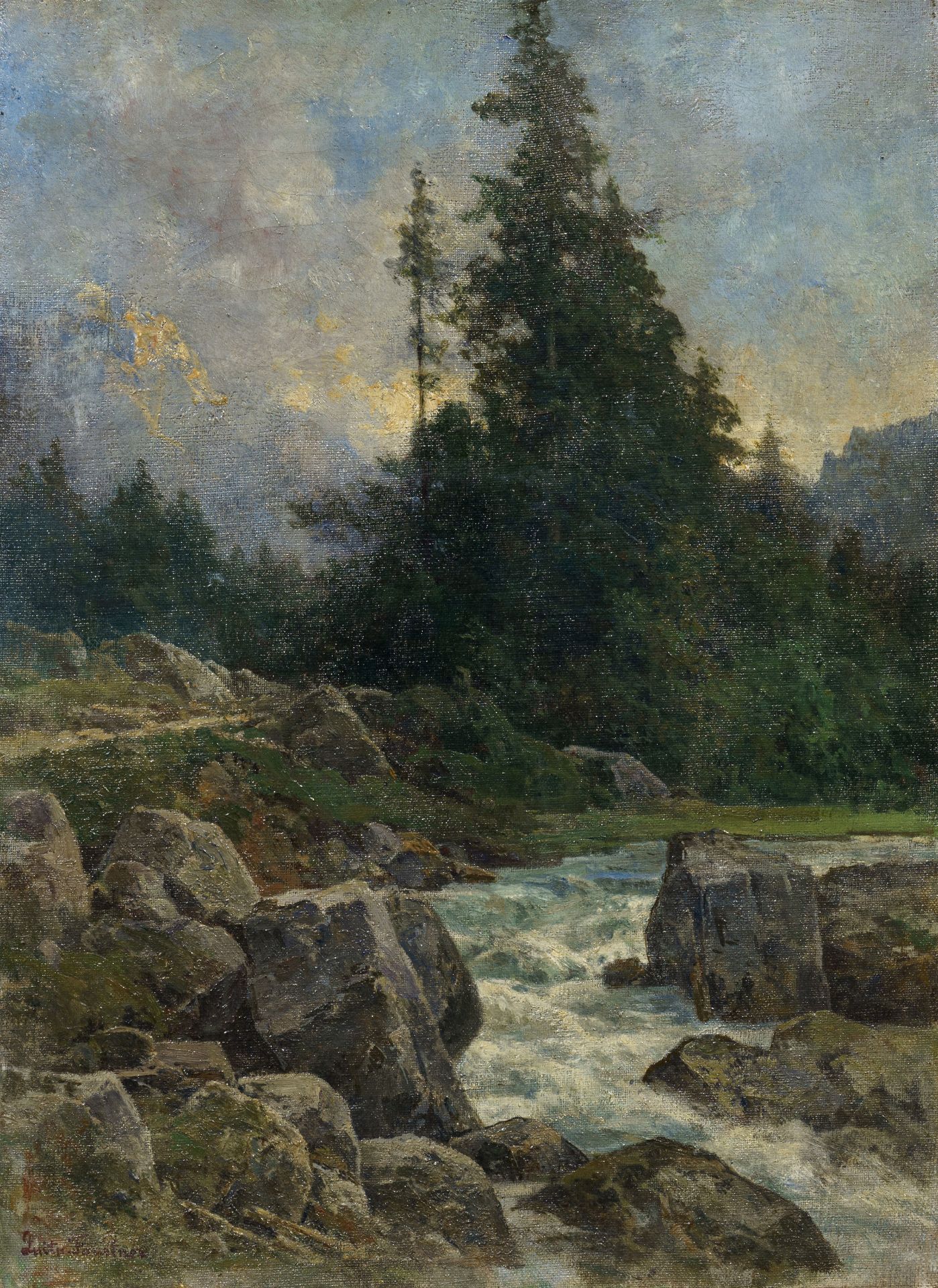 Luitpold Faustner, Gebirgsbach im Salzkammergut (?). Wohl 1890's.