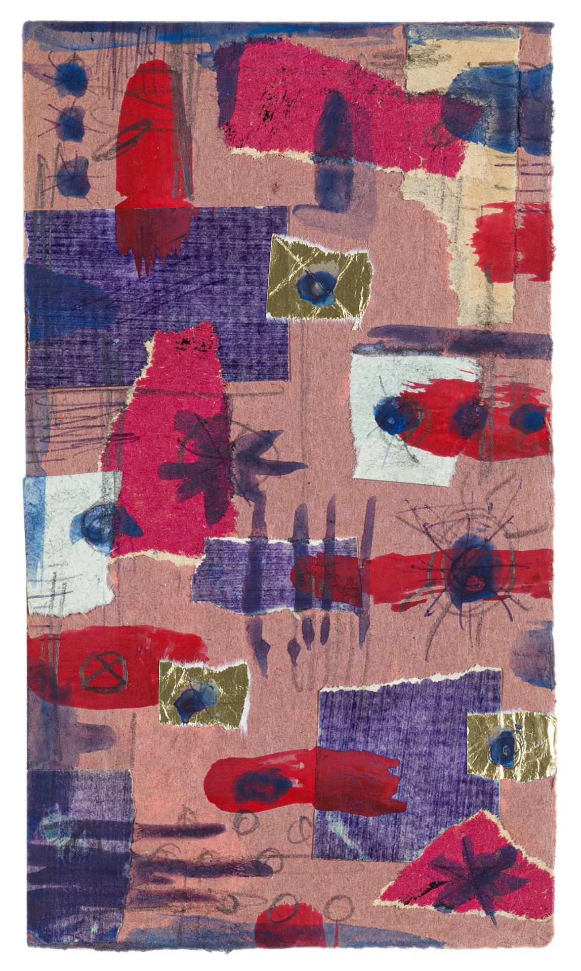 Albert Wigand, Violette Blumen und rote Streifen auf Rosa. 1968.