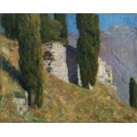 Osmar Schindler "Bergcypressen" (Landschaft bei Malcesine mit Monte Baldo). Wohl 1911.