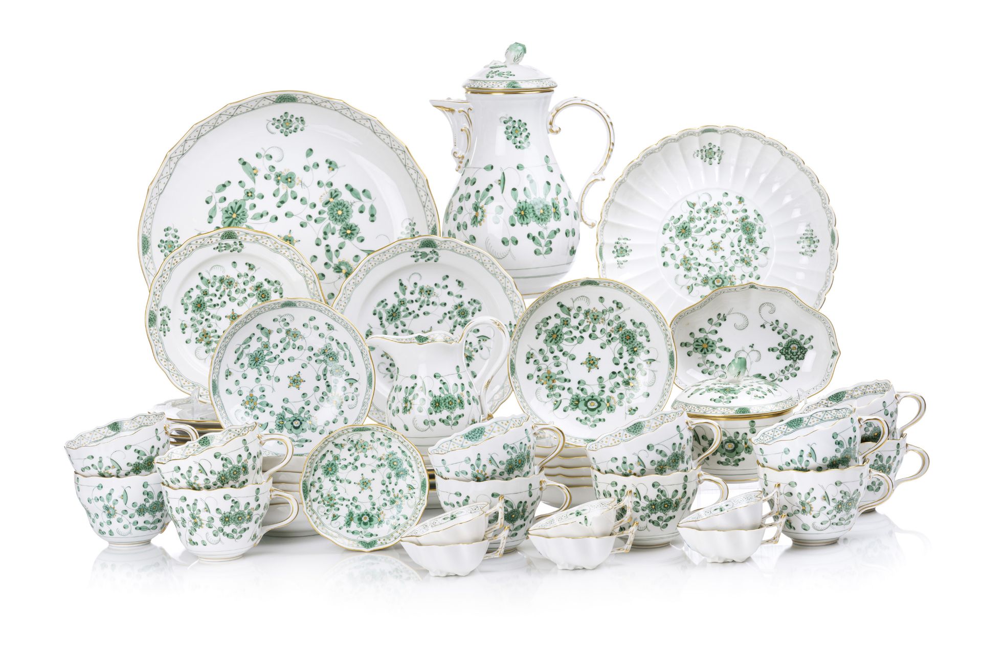 Kaffeeservice "Indische Malerei, Grün" für zwölf Personen. Meissen. 1968– 1990.