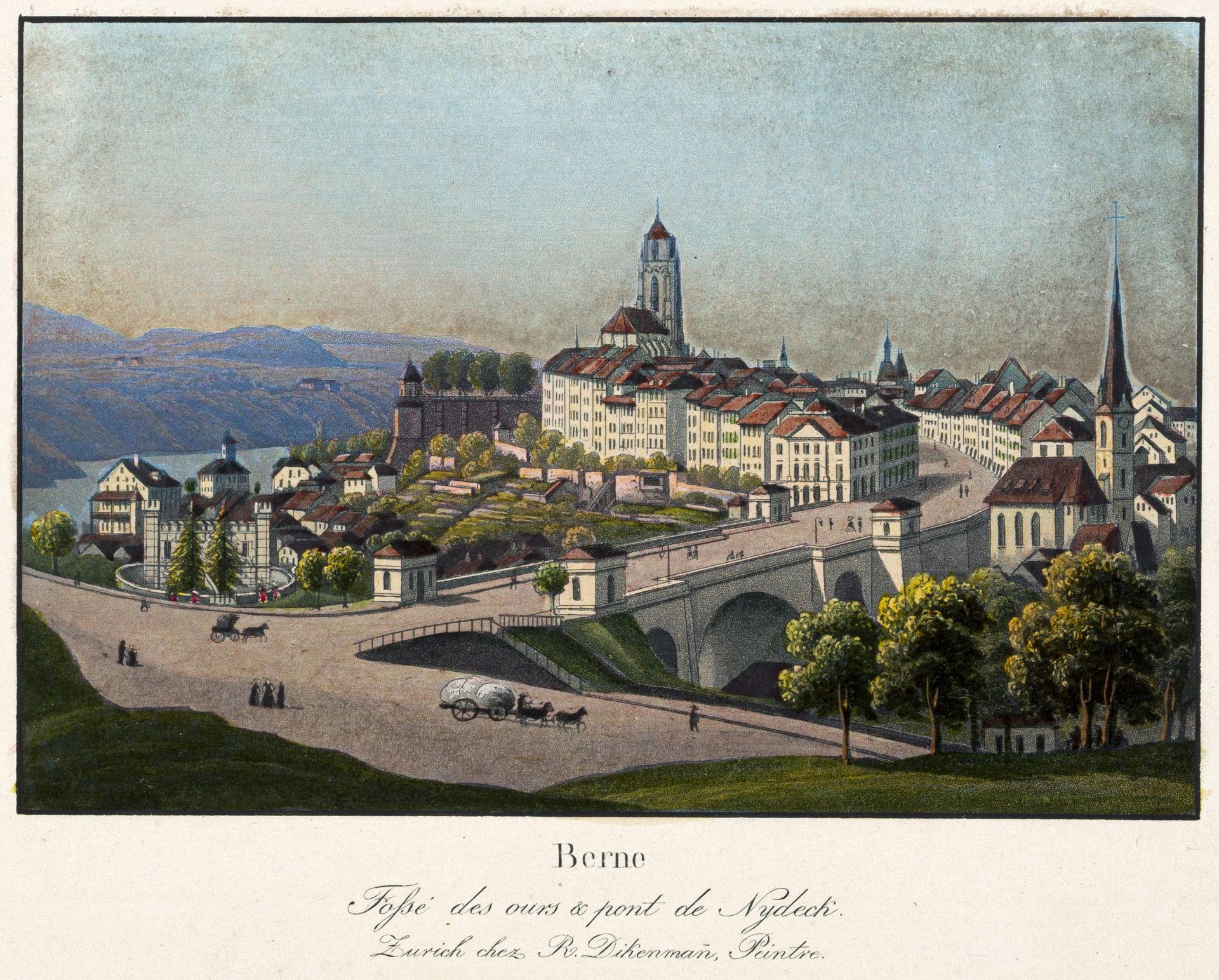Rudolf Dikenman "Berne – Fosse des ours & pont de Nydeck". Wohl 1860er Jahre.