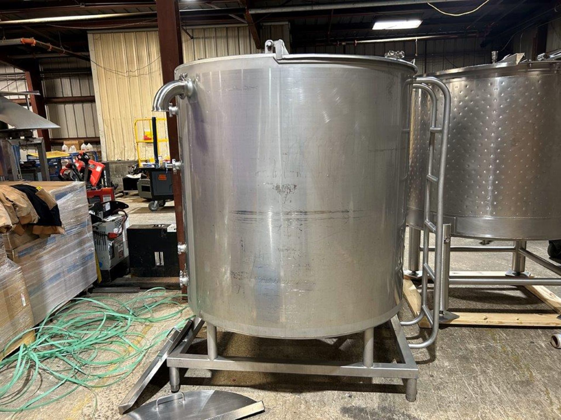(Located in Ozark, AL) Stainless Steel 500 Gallon Single Wall Tank with Pump & Motor, Inside