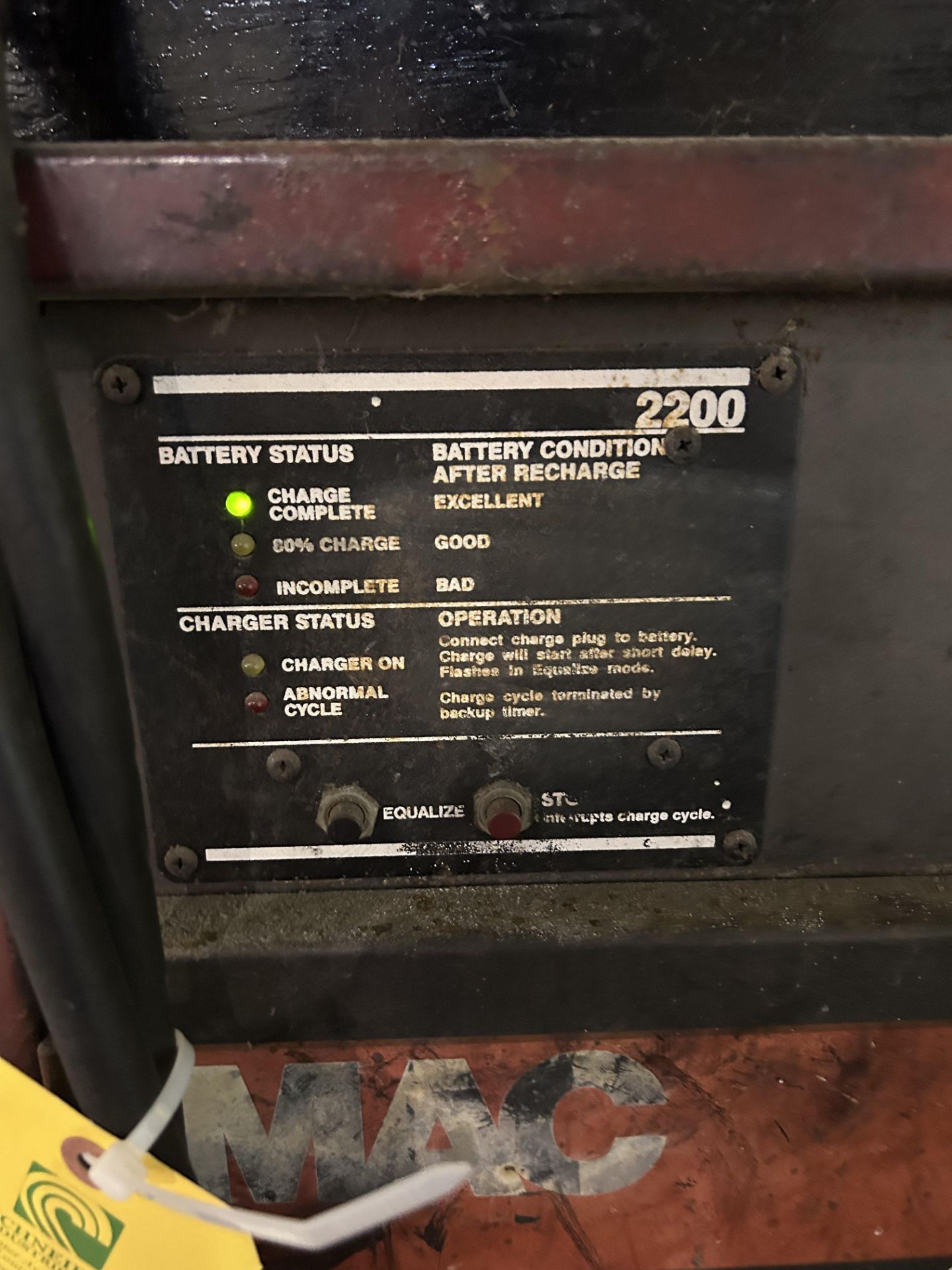 Mac Battery Charger, Model #2200, Rigging/ Removal Fee - $90 - Image 2 of 5