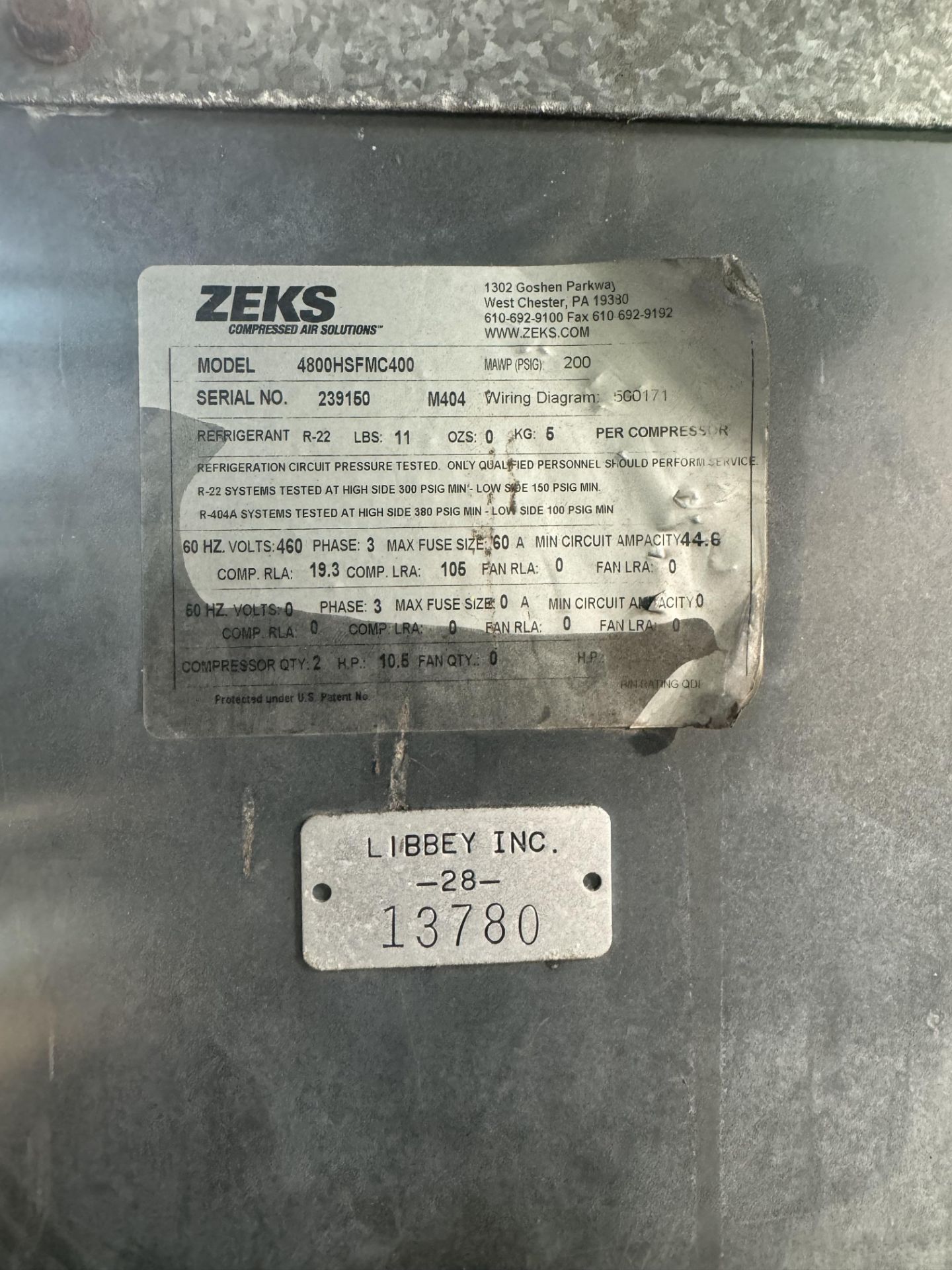 Zeks MultiPlex Air Dryer, Model# 4800HSFMC400, Serial# 239150 M404, 460V, Rigging/ Removal Fee - Image 5 of 6