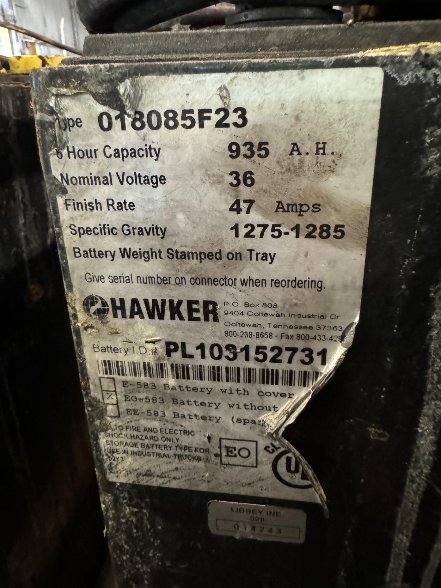 Hawker Battery, Type 018085F23, 36V, Rigging/ Removal Fee - $75 - Bild 2 aus 3