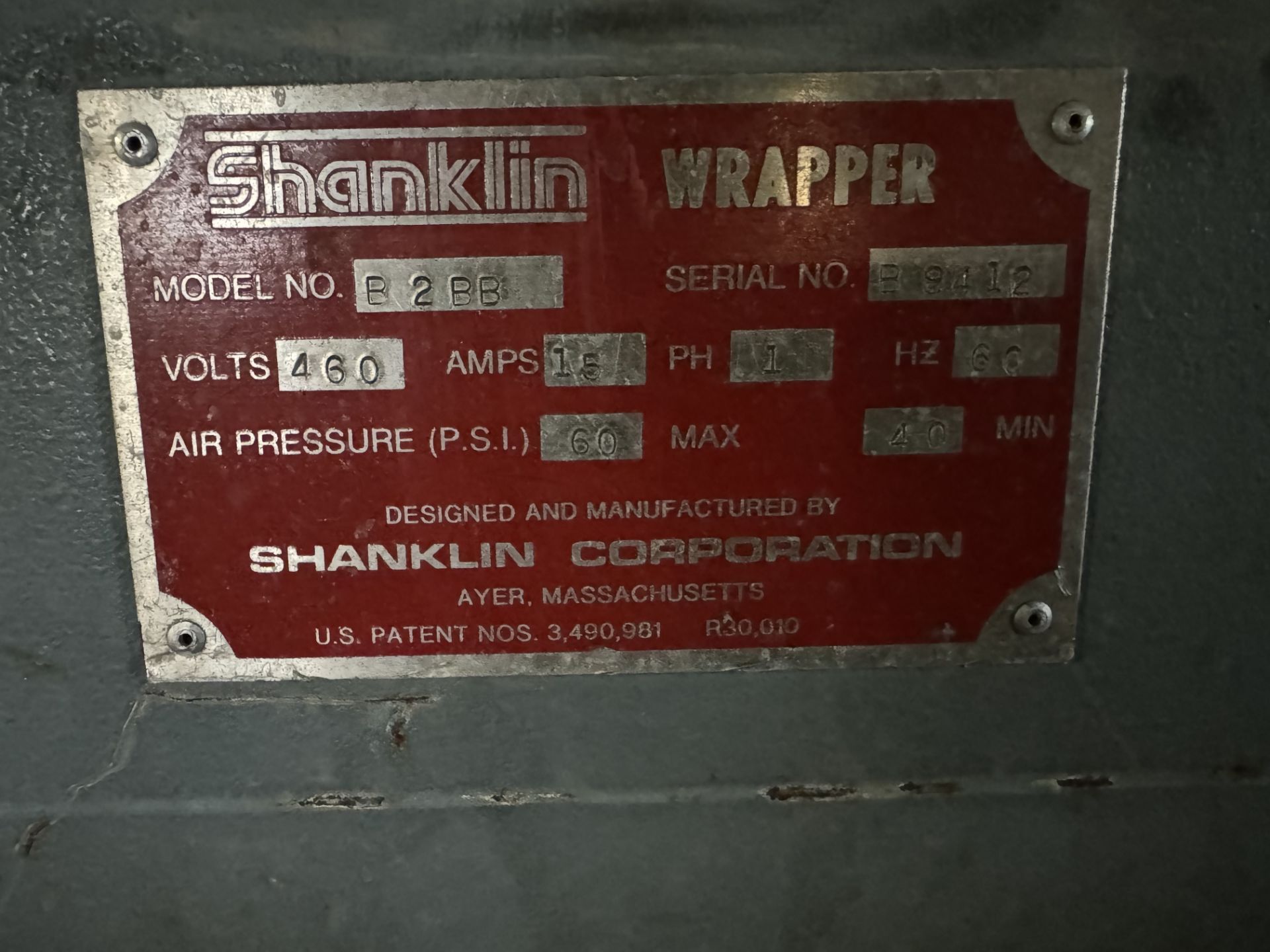 Shanklin Wrapper and Shrink Tunnel, Model# B2BB, Serial# B9412, Model# T-9PR, Serial# T84175, - Image 2 of 4