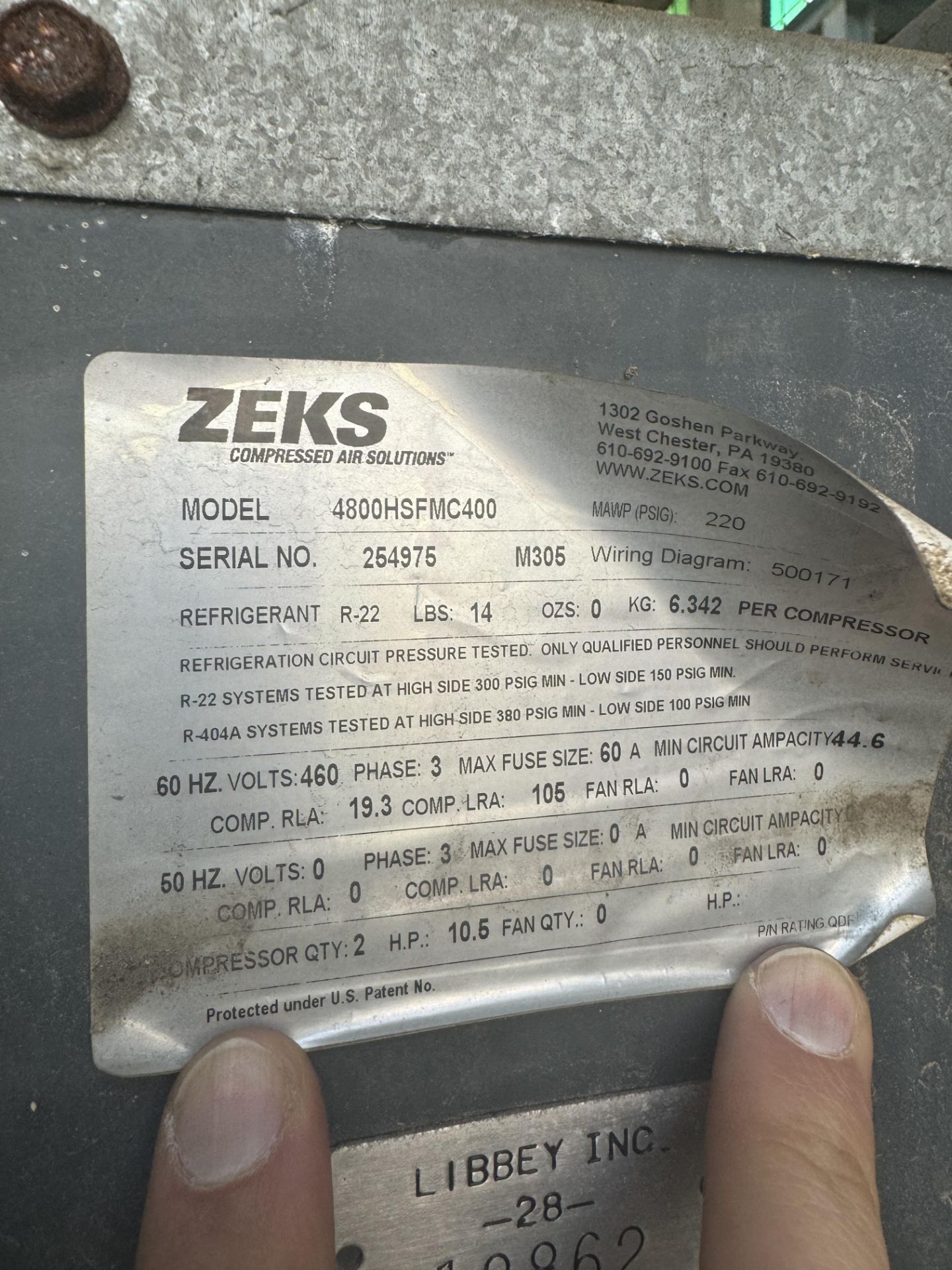 Zeks MultiPlex Air Dryer, Model# 4800HSFMC400, Serial#254975 M305, 460V, Rigging/ Removal Fee - Image 5 of 6