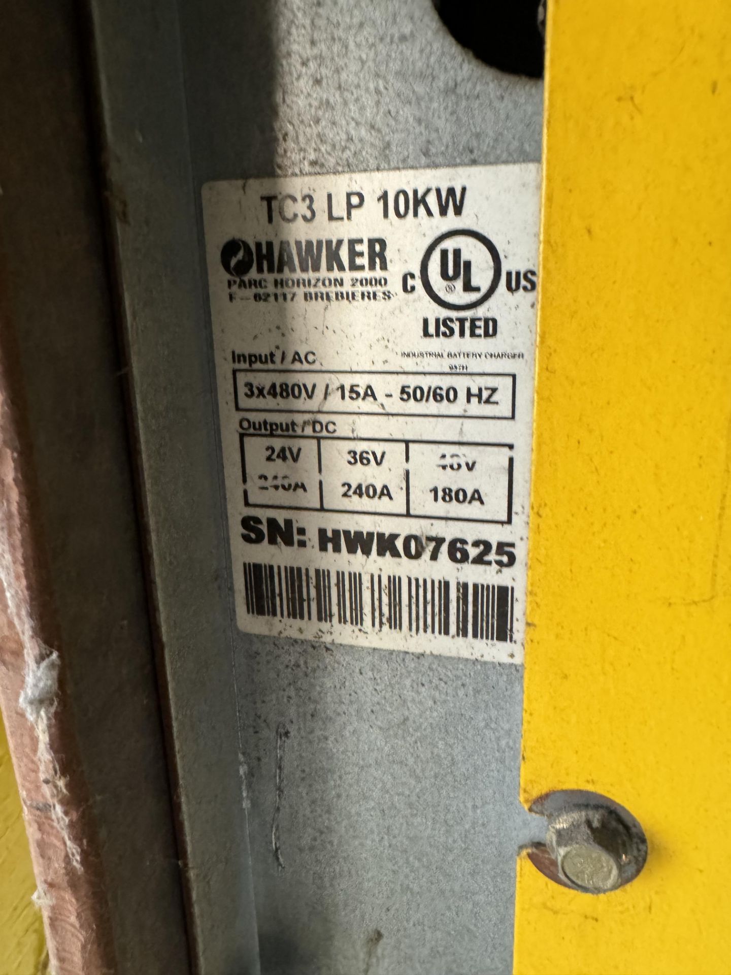 Hawker Battery Charger, Model# TC3-LP-10KW, Serial# HWK07625, Rigging/ Removal Fee - $90 - Image 2 of 3