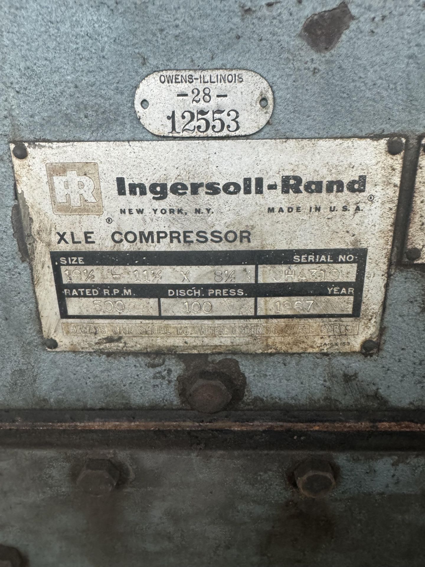 Ingersoll-Rand XLE Compressor, Serial# JH4319, 200 HP, Rigging/ Removal Fee - $1250 - Image 3 of 6