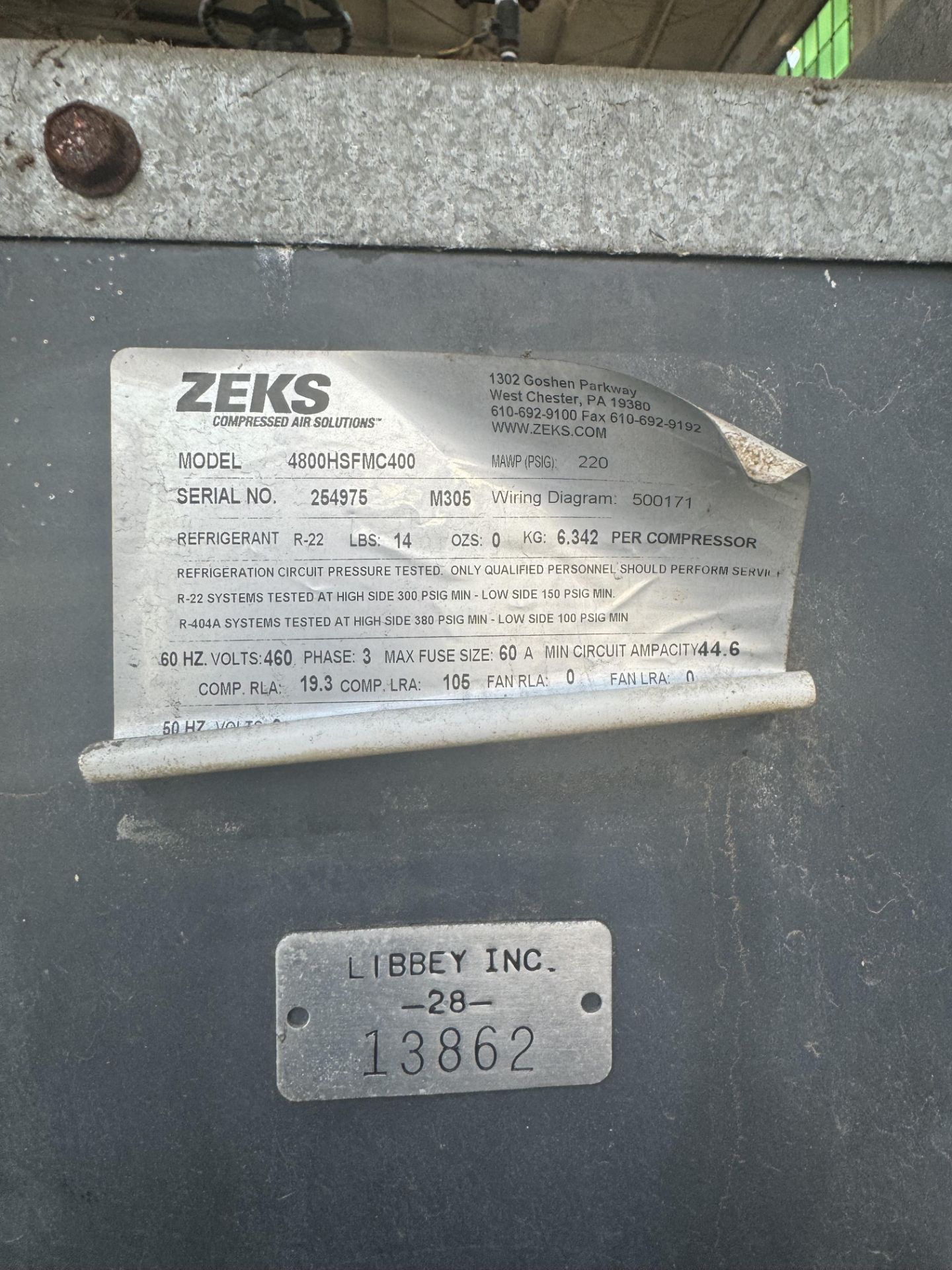 Zeks MultiPlex Air Dryer, Model# 4800HSFMC400, Serial#254975 M305, 460V, Rigging/ Removal Fee - Image 4 of 6