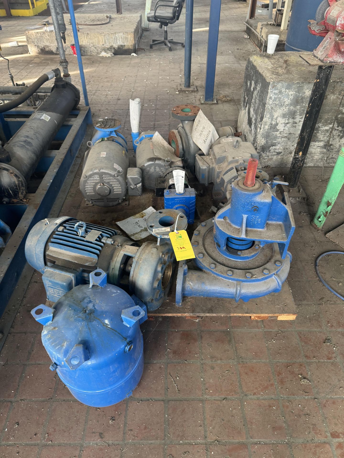 Pallet of Miscellaneous Motors and Pumps, Rigging/ Removal Fee - $75