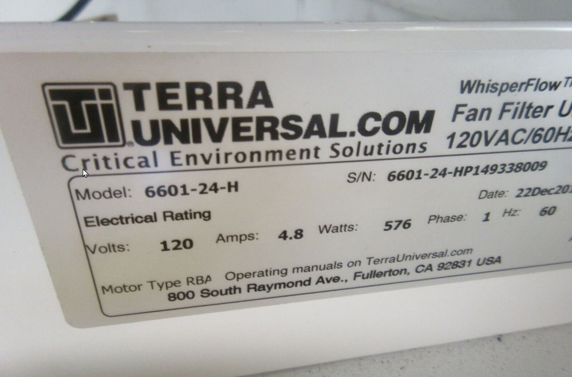 (Located in Hollister, CA) Terra Universal/Whisper Flow1688-91A-48-SD Filtration System - Image 6 of 10