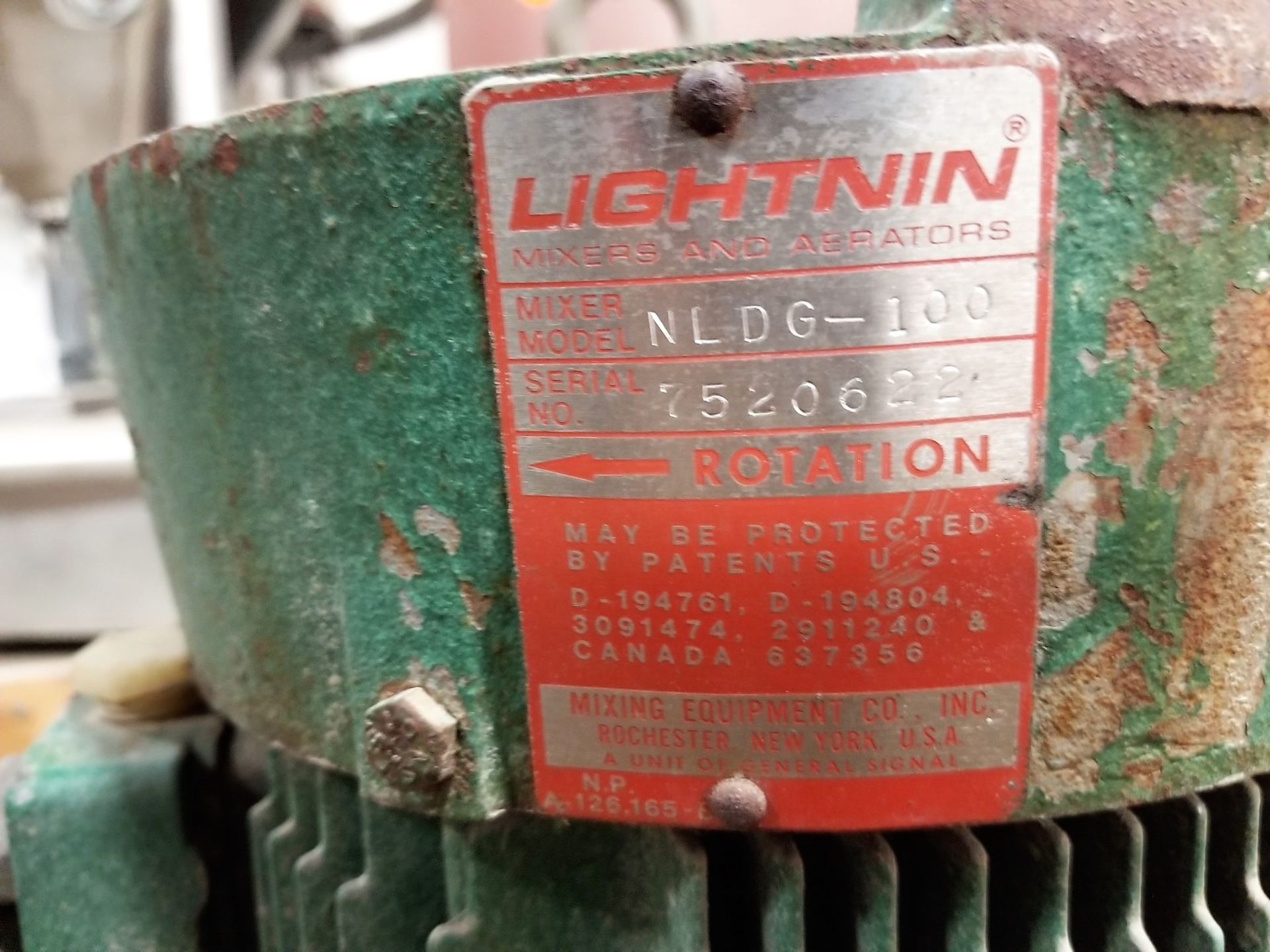 Lot Location: Greensboro NC Used 1HP Lightnin Mixer Agitator Ð Model: NLDG-100 - Image 5 of 9