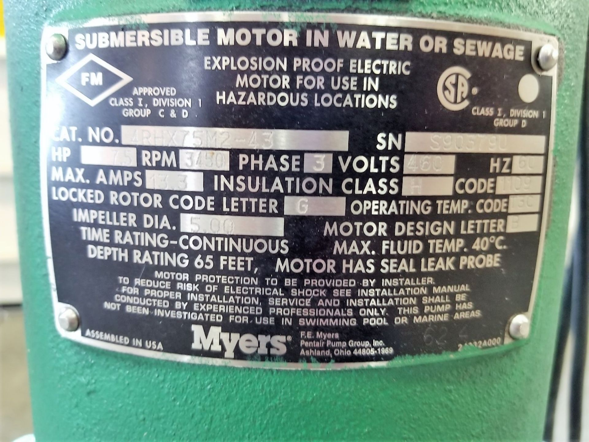 Lot Location: Greensboro NC 120 GPM at 46' head MYERS Explosion-Proof Submersible Pump 4RHX [Unused] - Image 6 of 6