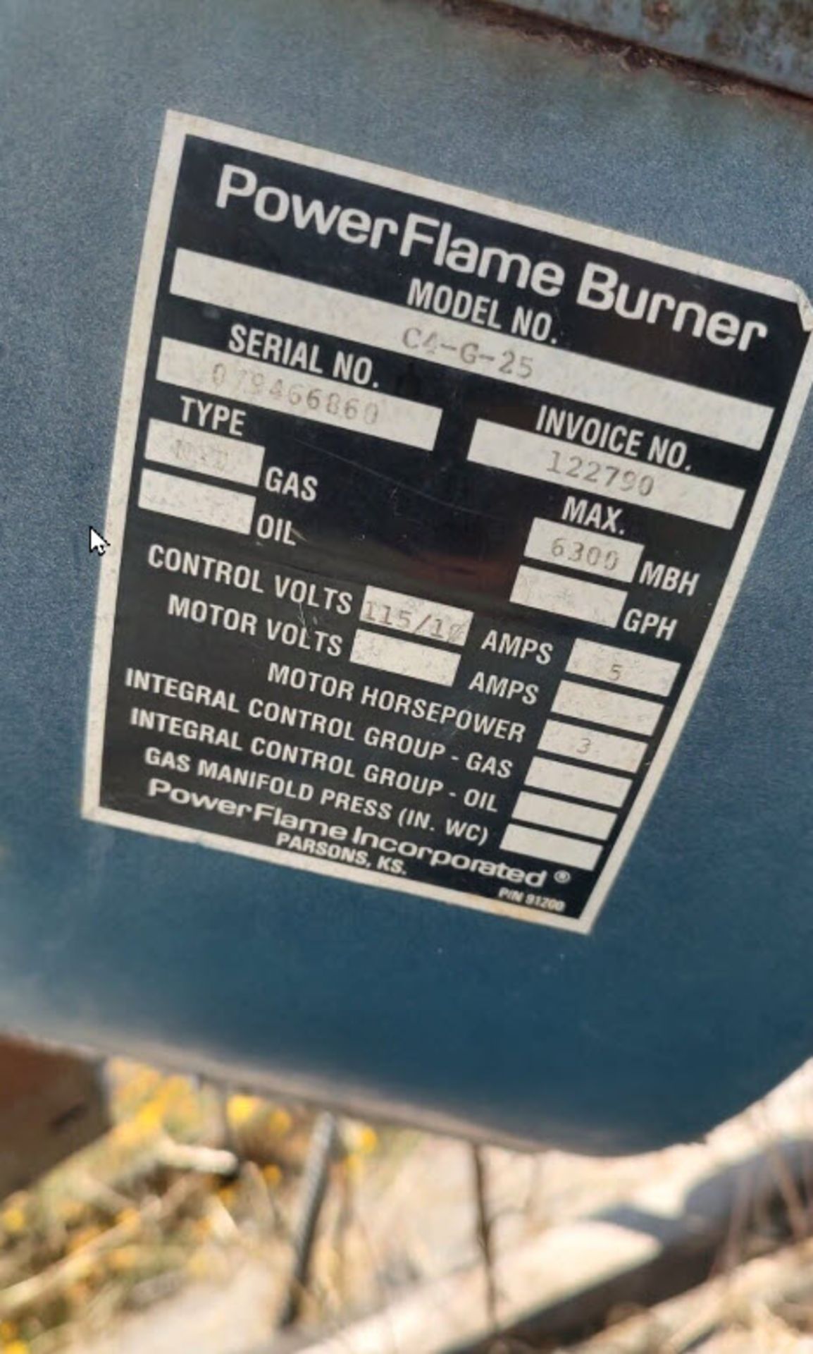 (Located in Hollister CA) Power C4-G-25 Flame Burner Natural Gas 6300 MBH, Rigging Fee: $100 - Image 2 of 5