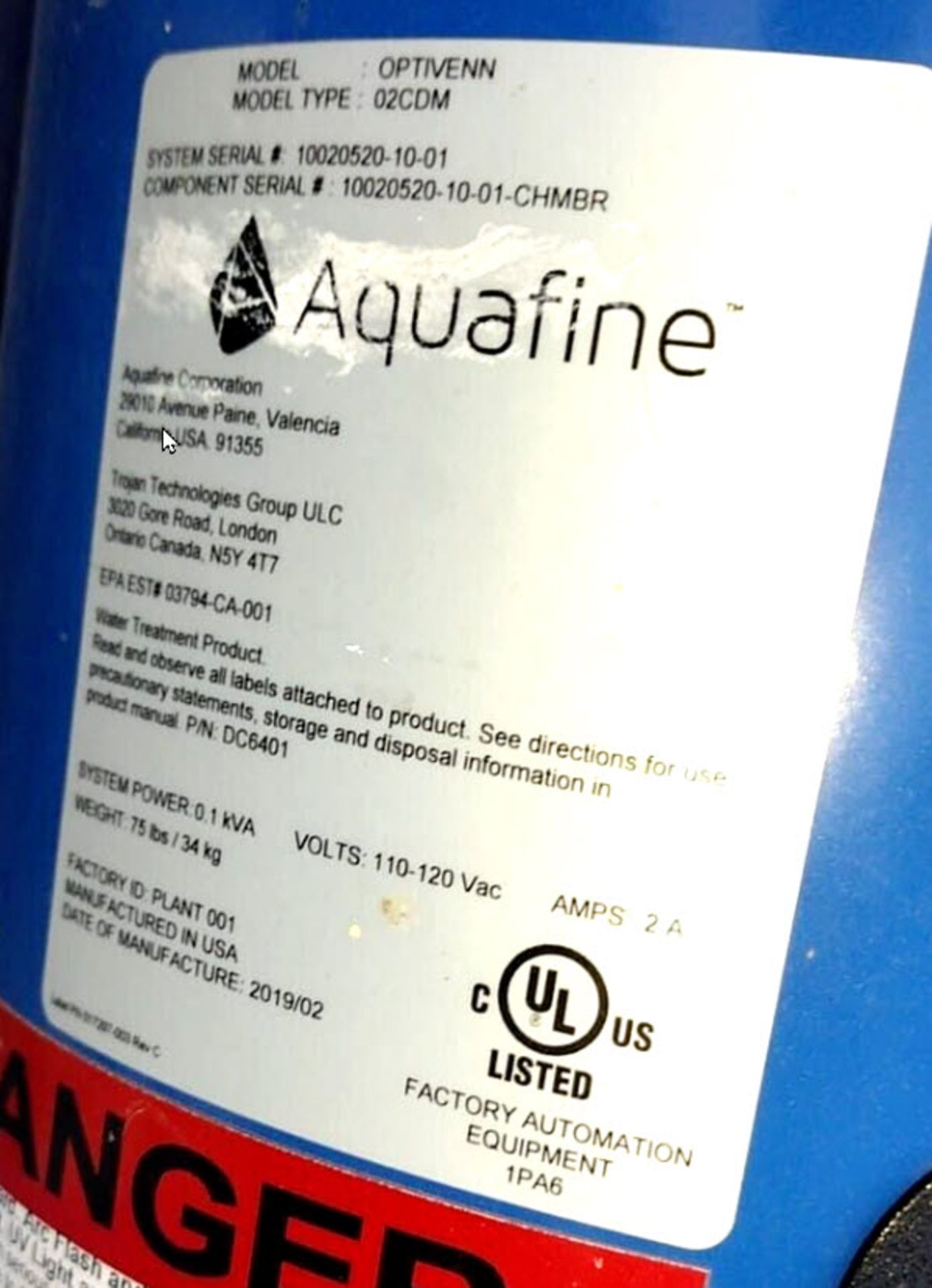 (Located in Hollister, CA) Aquafine Optivenn Type 02CDM Ultraviolet Disinfection Unit - Image 10 of 15