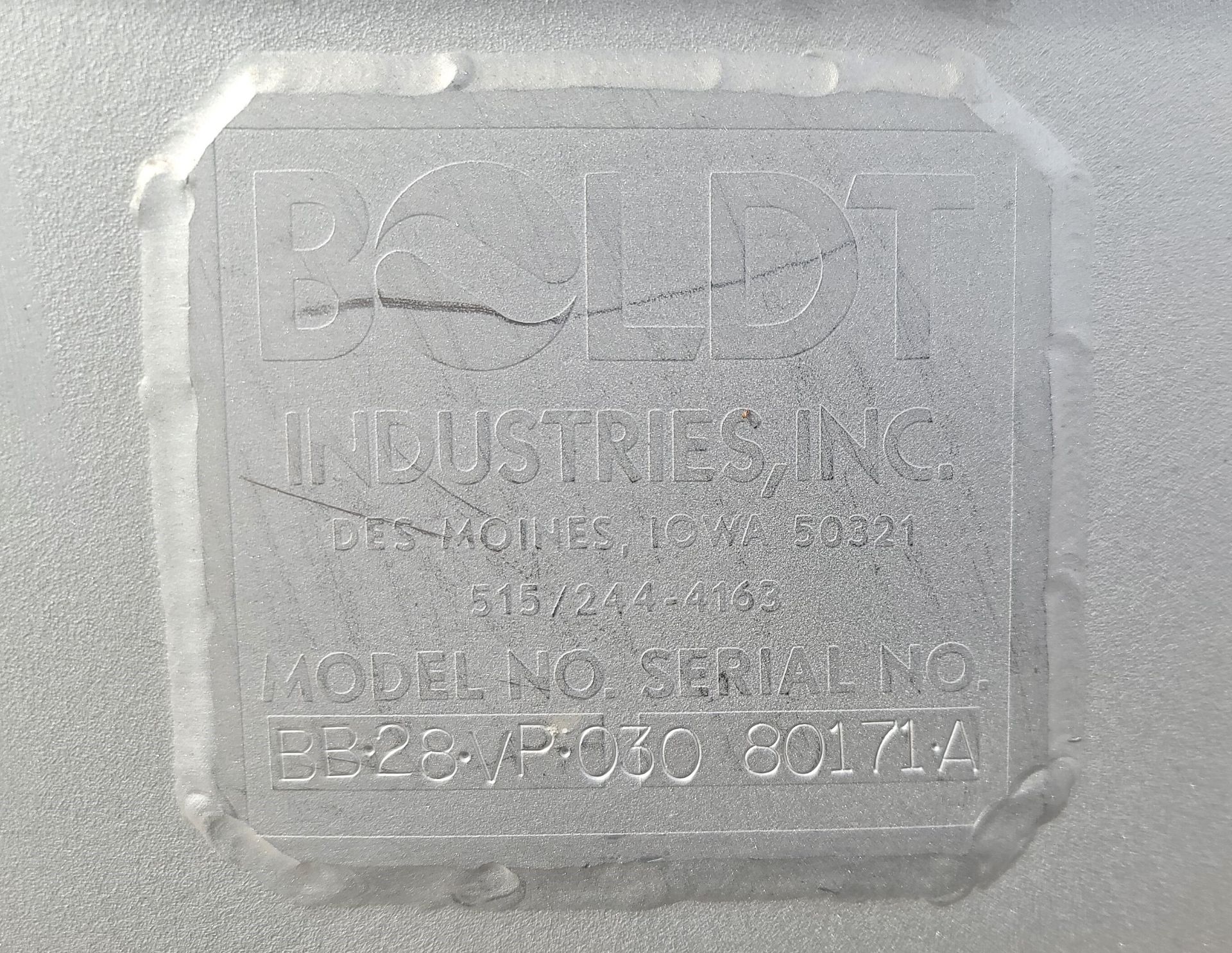 (Located in Belle Glade, FL) BOLDT PADDLE BLENDER, MODEL BB-28VP-030, SERIAL: 80171-A, Rigging - Image 14 of 15