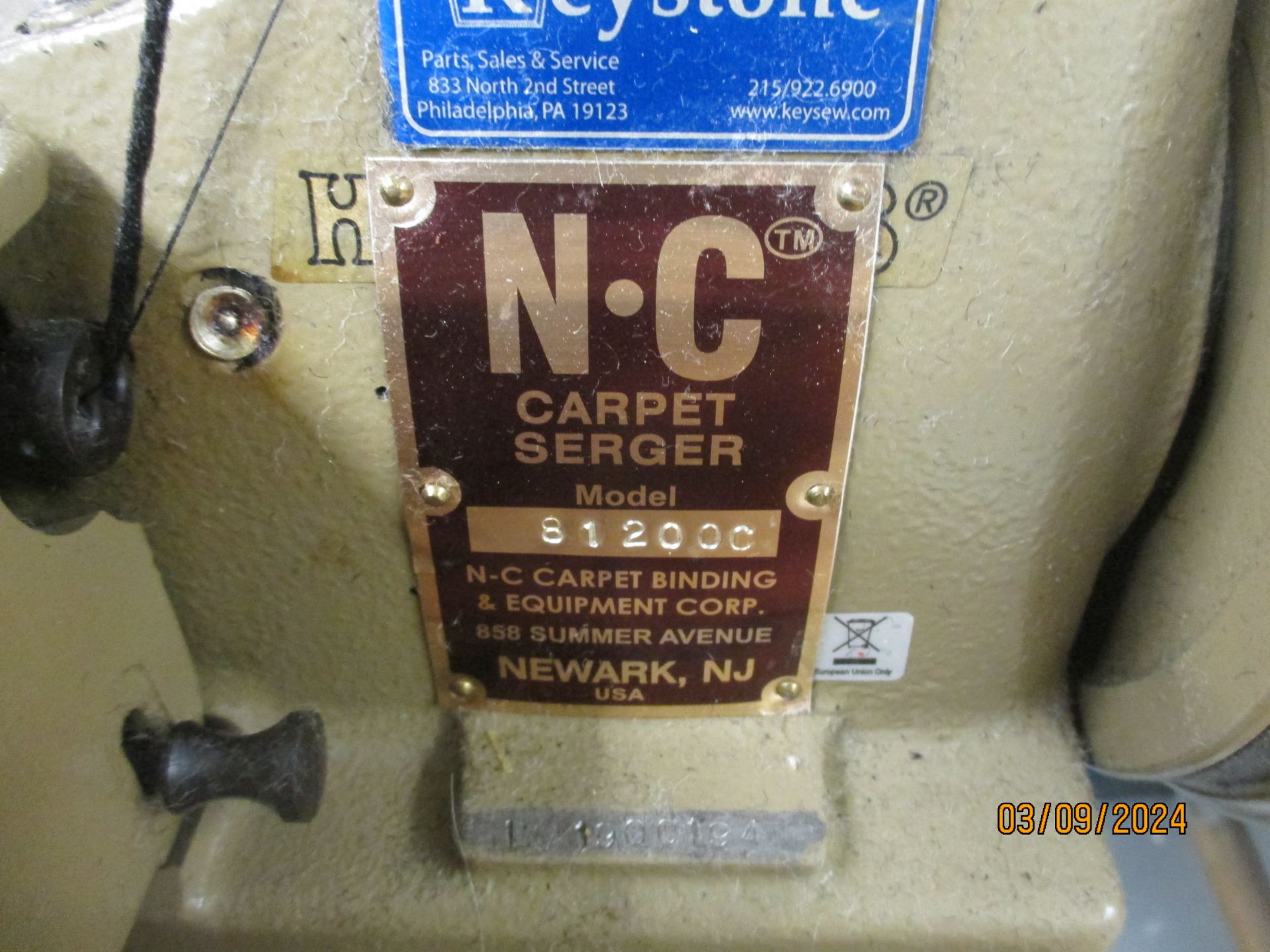 (Located in Bensalem, PA) NC Carpet Serge Machine, Model# 81200C - Image 2 of 2