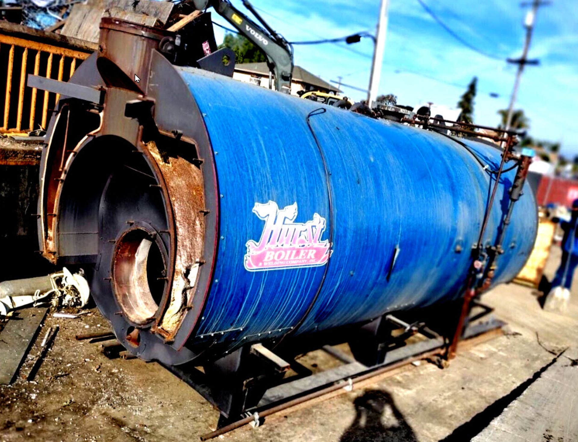 (Located in Hollister CA) 10 hp Hurst Firetube Boiler Unknown Series, Rigging Fee: $100
