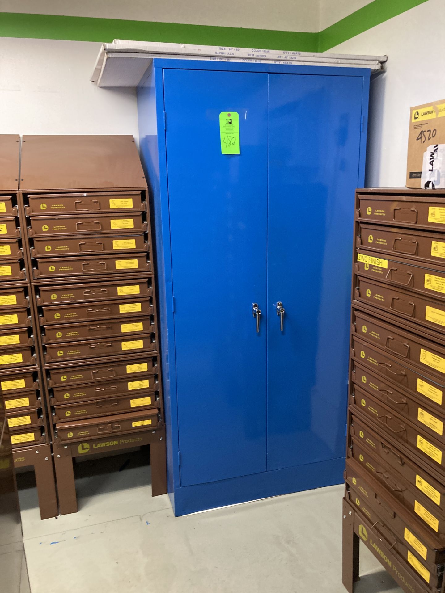 Steel storage cabinet, 36 in w x 18 in d x 78 in hgt Rigging Fee: $ 75