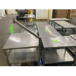 LOT OF 5 stainless steel table, 30 in X 36 X 21 in H, 30 in X 60 in x 24 in h, 30 in x 30 in x 30