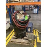 LOT OF pallet, 55 gallon drum Vac-u-max vacuum, 115 vac, stainless steel pail, storage container