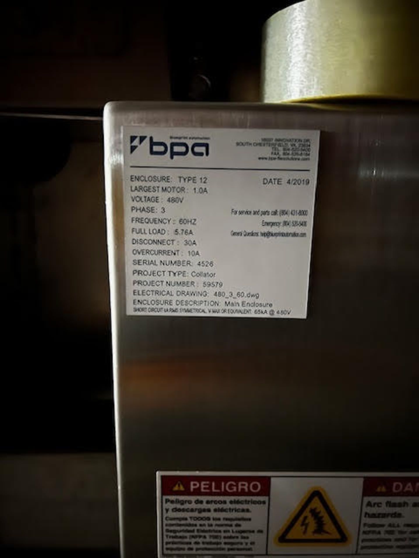 BPQ Collator, 60 Hz, Phase 3, 480 V, DOM 2019 - Image 2 of 2
