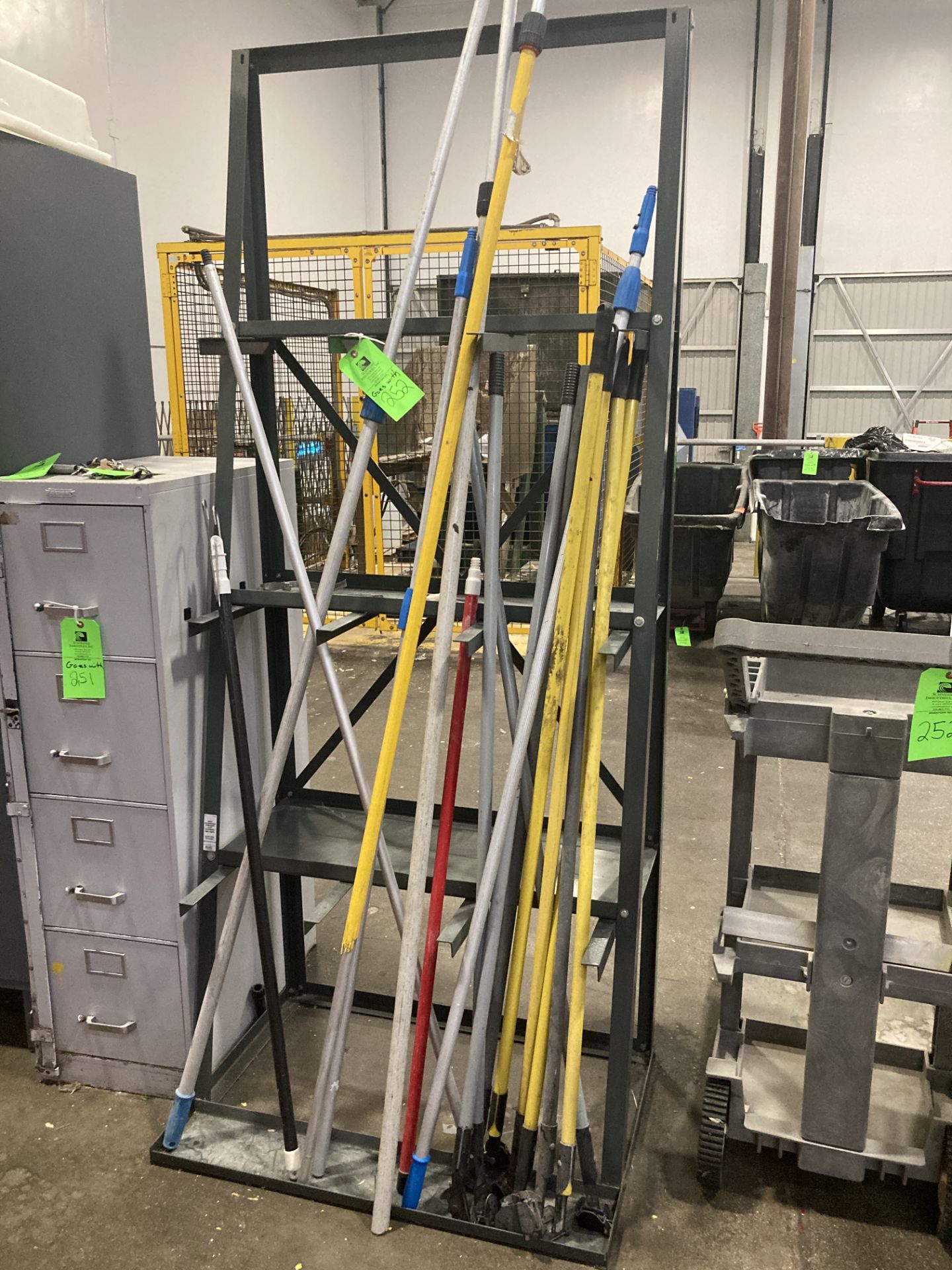 LOT OF pipe shelf unit with content and 2 cleaning push carts Rigging Fee: $ 125 - Image 3 of 3