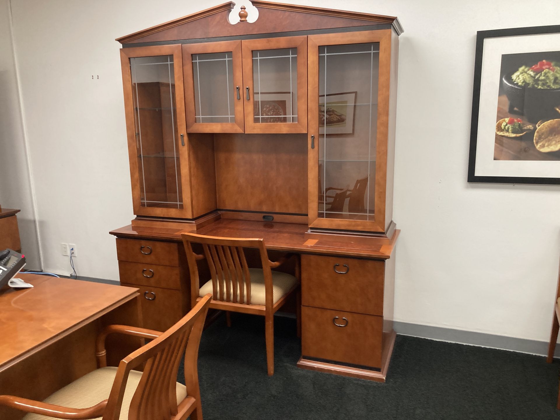 LOT OF U shape desk 9 ft x 72 in , chairs, hutch desk 72 in x 24 in x 82 in h, 2 file cabinet - Image 5 of 6