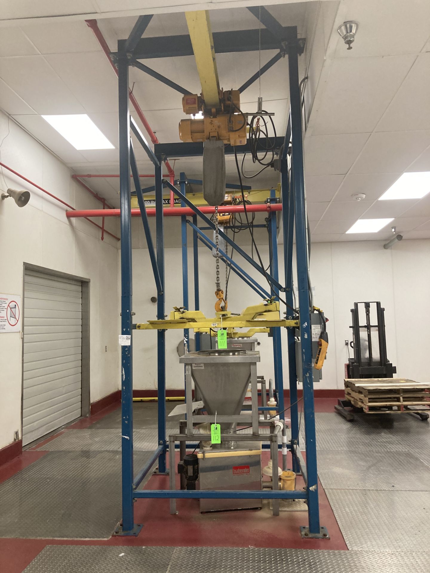 Harrington 2 ton hoist bag lift system, 460 vac, 4000 lbs max load Rigging Fee: $ 900