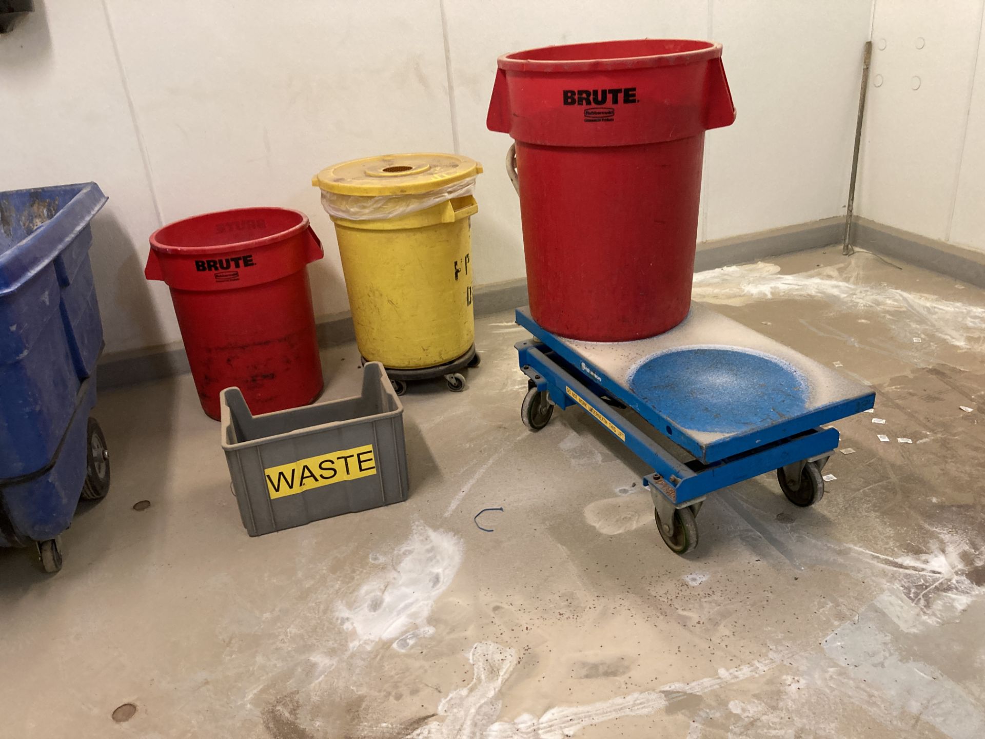 LOT OF 8 waste containers with Bishamon lift table 20 in x 40 , model BX30SE Rigging Fee: $ 125 - Image 2 of 3