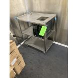 LOT OF Amtekco stainless steel table 30 in 24 in x 36 in h and stainless steel push cart 18 in x