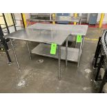 LOT OF 2 stainless steel table, 60 in x 30 in x 33 in h, 46 in x 24 in x 34 in h Rigging Fee: $ 75