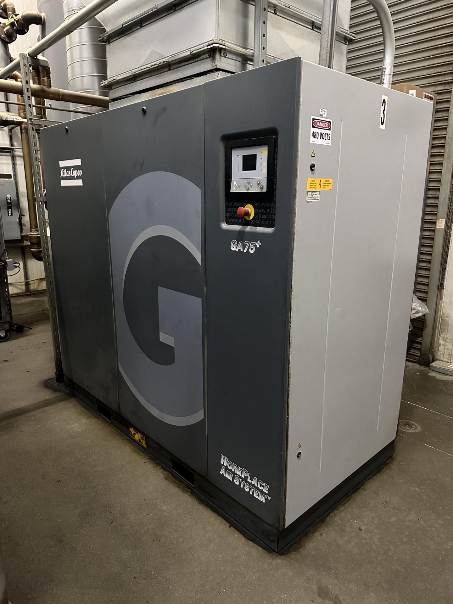 Atlas Copco Air Compressor, Model #GA75P, S/N #AP1620460, Voltage 460, 60 Hz, 3 Phase Rig Fee: $900