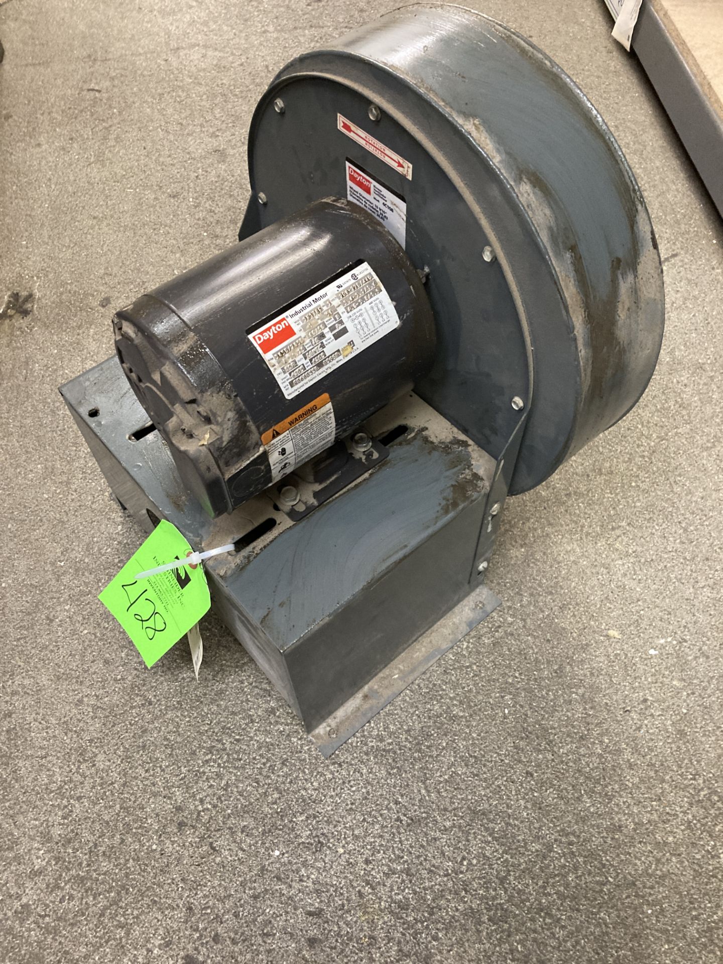 Dayton blower assembly with 1 hp motor , 3450 rpm, 208-230/460 vac, model 4C108, 10-9/16 blower