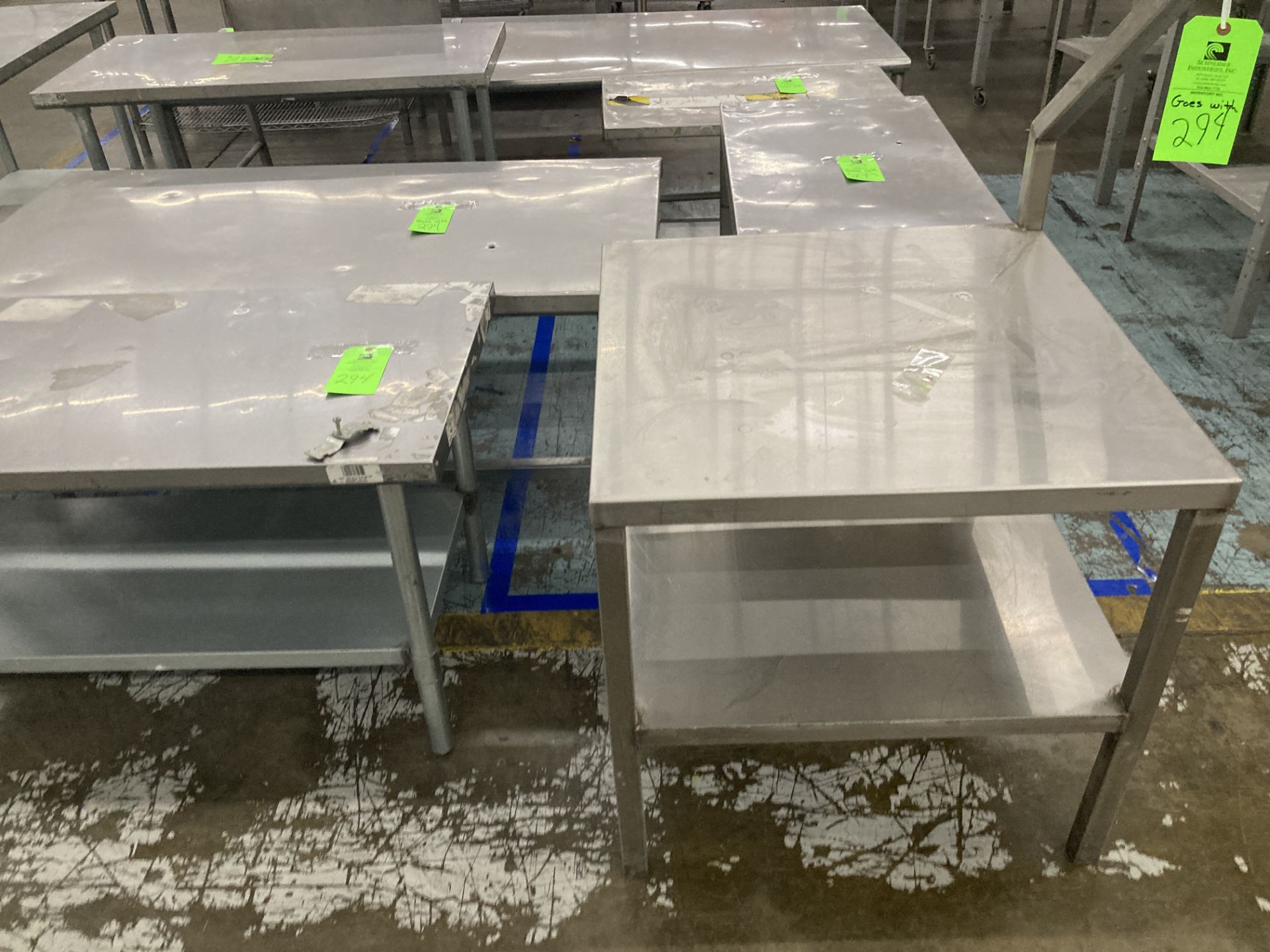 LOT OF 5 stainless steel table, 30 in X 36 X 21 in H, 30 in X 60 in x 24 in h, 30 in x 30 in x 30 - Image 2 of 3
