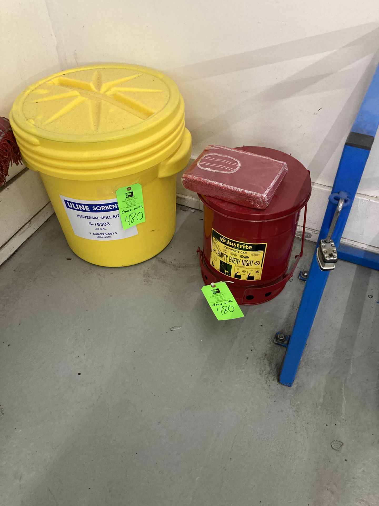 LOT OF hopper push cart, spill kit, Hazzard waste container, towel dispenser, mop Rigging Fee: $ 35 - Image 2 of 3