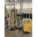 LOT OF pipe shelf unit with content and 2 cleaning push carts Rigging Fee: $ 125