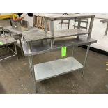 LOT OF 3 stainless steel table, 20 in x 15 in x 6 in h,15 in x 30 in x 16 in h, 48 in x 24 in x 35