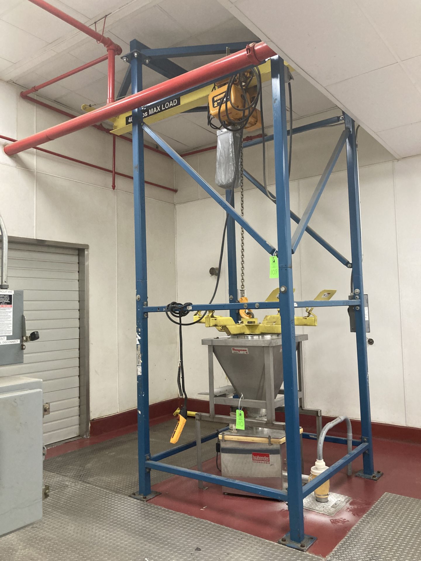 Harrington 2 ton hoist bag lift system, 460 vac, 4000 lbs max load Rigging Fee: $ 900