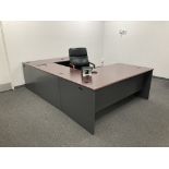 LOT OF U shape desk 9 ft x 72 in and wood top table 42 in dia with chairs Rigging Fee: $ 425