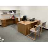LOT OF L SHAPE DESK, KNEE SPACE CREDENZA, METAL FILING CABINET 42 IN X 18 IN X 52 Rigging Fee: $