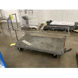 LOT OF 2 push cart, plastic 59 in x 30 in and stainless steel 80 in x 28 in x 22 in h Rigging Fee: $
