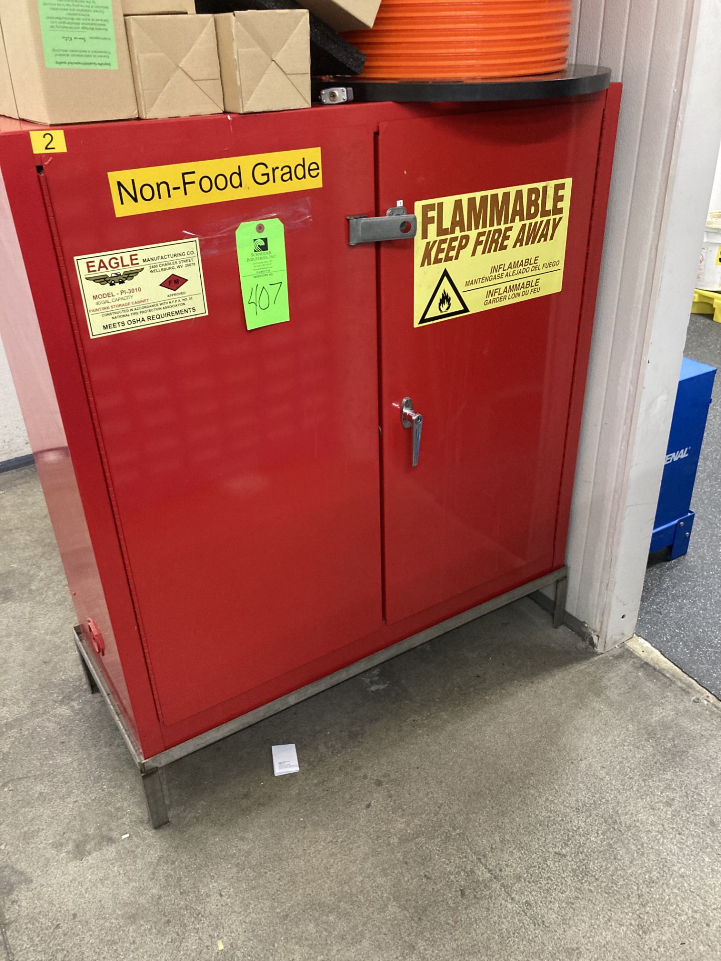 Flammable storage cabinet , 43 in w x 18 in d x 43 in h Rigging Fee: $ 75