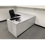 LOT OF desk with hi-back filing shelf 60 in x 30 in x 78 in h, L shape desk 74 in x 70 in , filing