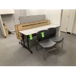 LOT OF 3 fold out table with caster, 72 in x 24 and lot 5 chairs Rigging Fee: $ 100