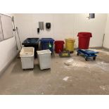 LOT OF 8 waste containers with Bishamon lift table 20 in x 40 , model BX30SE Rigging Fee: $ 125